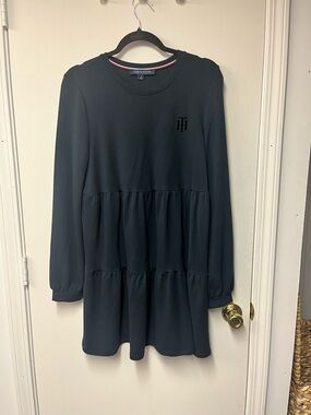Tommy Hilfiger Navy Long-Sleeve Tiered Knit Dress